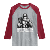 Bigfoot Save Your Skin Raglan Shirt Melanoma Warrior Support