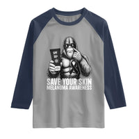 Bigfoot Save Your Skin Raglan Shirt Melanoma Warrior Support