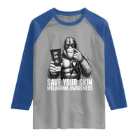 Bigfoot Save Your Skin Raglan Shirt Melanoma Warrior Support