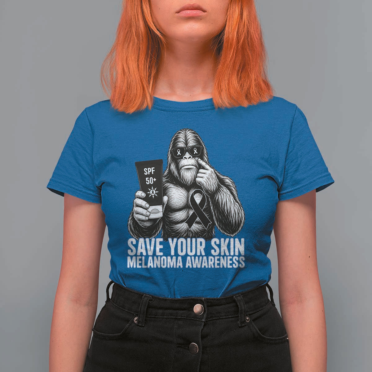 Bigfoot Save Your Skin T Shirt For Women Melanoma Warrior Support