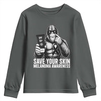Bigfoot Save Your Skin Youth Sweatshirt Melanoma Warrior Support