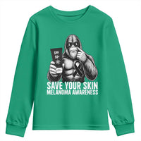 Bigfoot Save Your Skin Youth Sweatshirt Melanoma Warrior Support