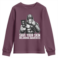 Bigfoot Save Your Skin Youth Sweatshirt Melanoma Warrior Support