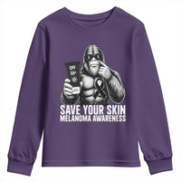 Bigfoot Save Your Skin Youth Sweatshirt Melanoma Warrior Support