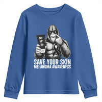 Bigfoot Save Your Skin Youth Sweatshirt Melanoma Warrior Support