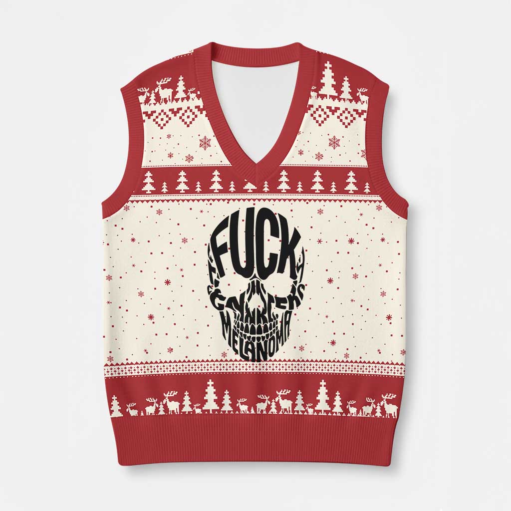 Fuck Melanoma Skull Typography V-Neck Knit Sweater Vest Skin Cancer Warrior