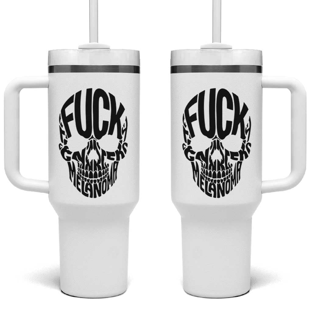 Fuck Melanoma Skull Typography Tumbler With Handle Skin Cancer Warrior