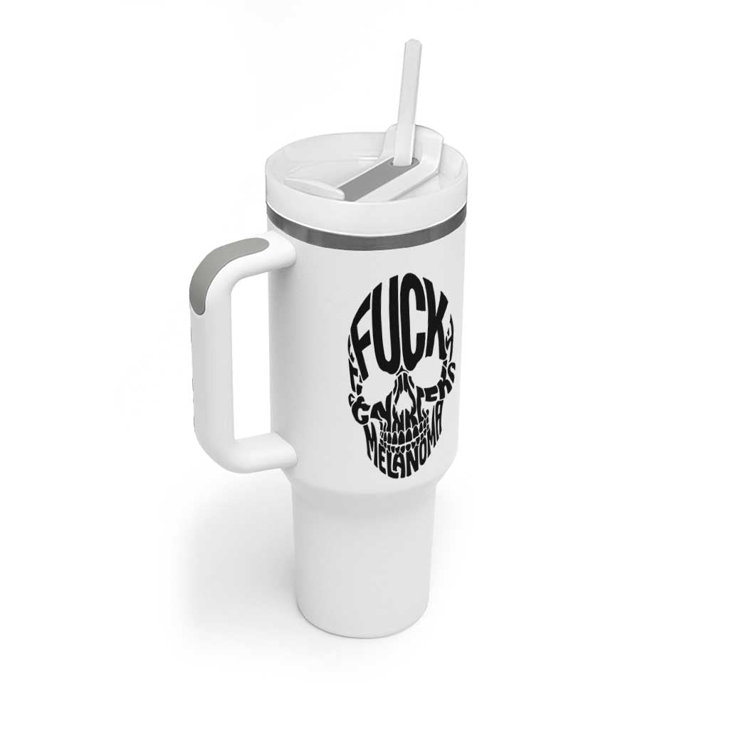 Fuck Melanoma Skull Typography Tumbler With Handle Skin Cancer Warrior