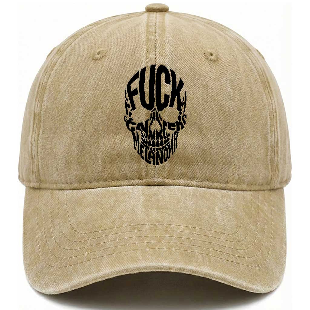 Fuck Melanoma Skull Typography Washed Cotton Baseball Cap Skin Cancer Warrior