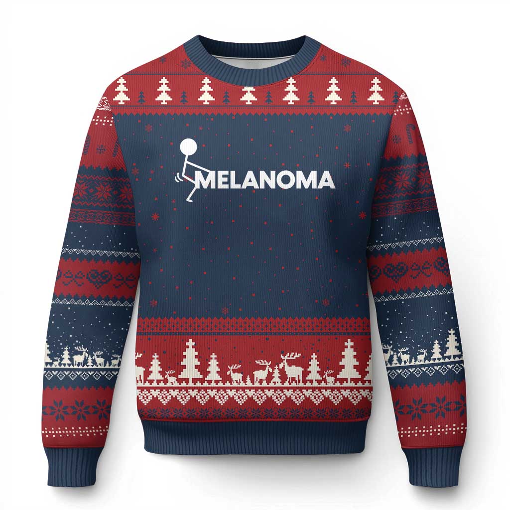 Fuck Melanoma Awareness Ugly Christmas Sweater Funny Stick Figure Warrior