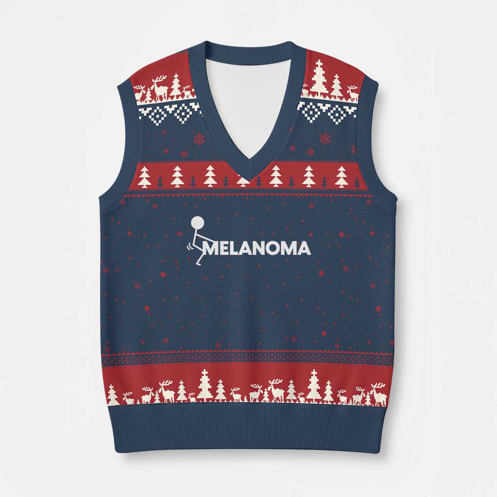 Fuck Melanoma Awareness V-Neck Knit Sweater Vest Funny Stick Figure Warrior