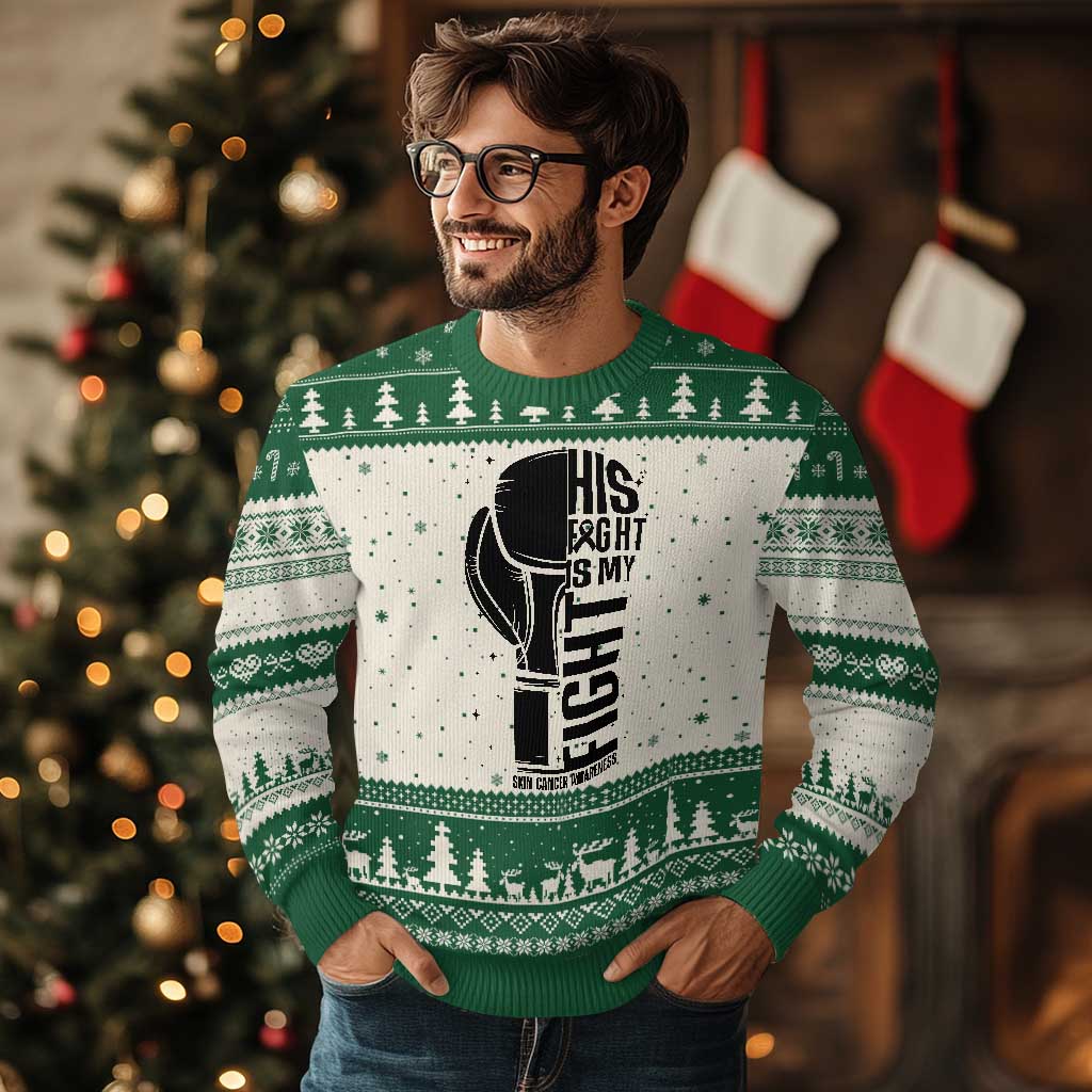 Skin Cancer Warrior Boxing Gift Ugly Christmas Sweater His Fight My Fight