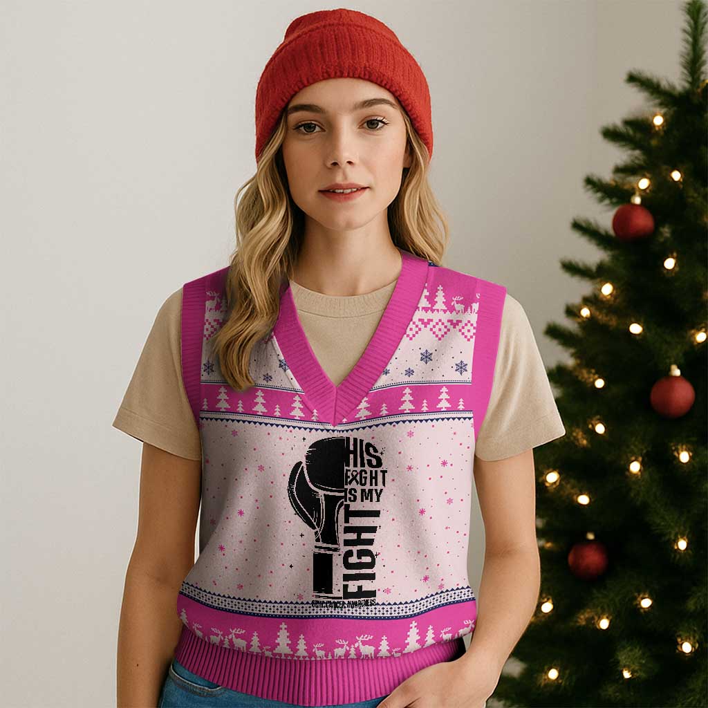Skin Cancer Warrior Boxing Gift V-Neck Knit Sweater Vest His Fight My Fight