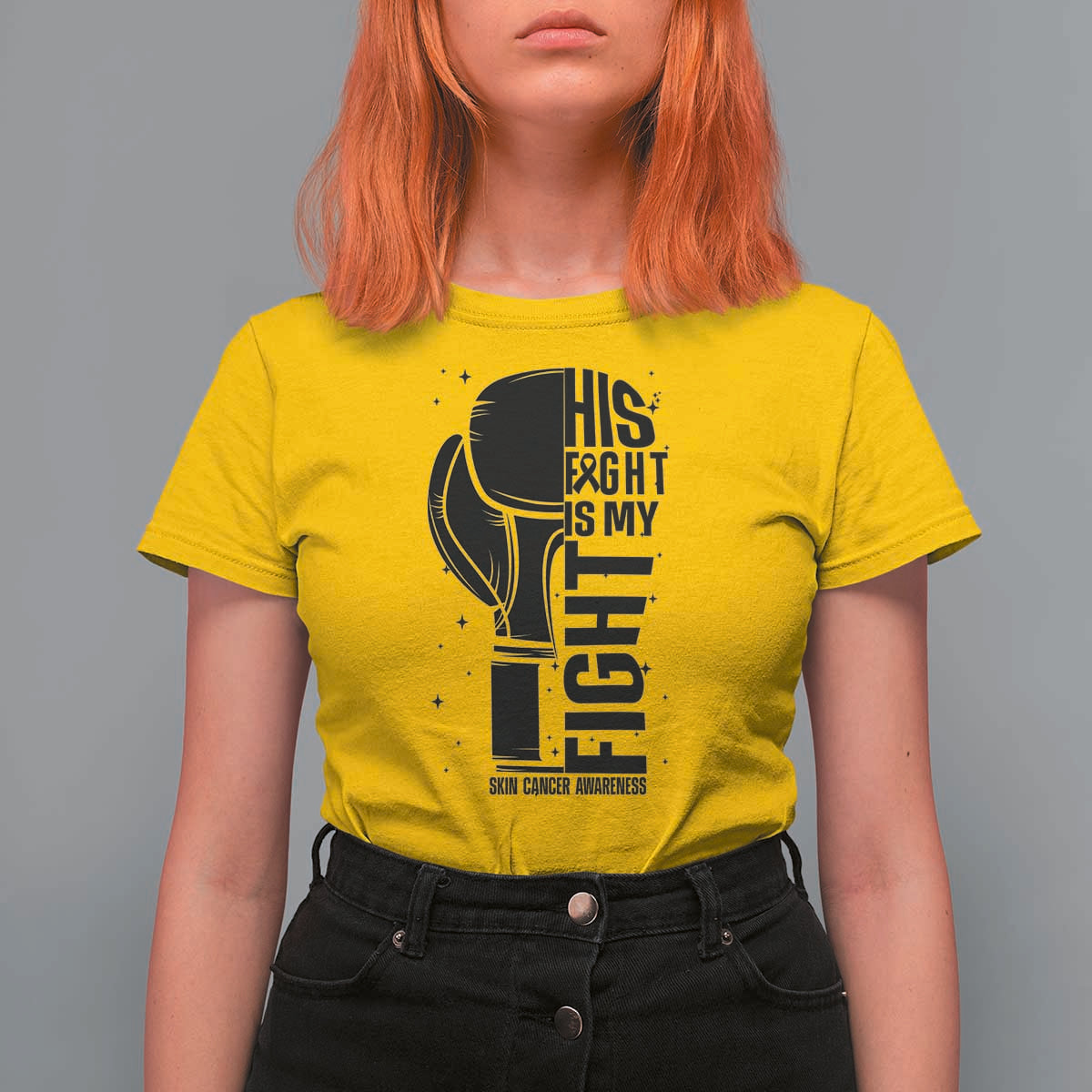 Skin Cancer Warrior Boxing Gift T Shirt For Women His Fight My Fight