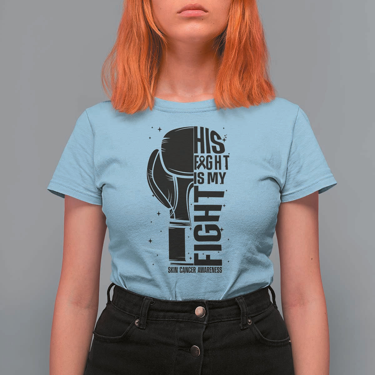 Skin Cancer Warrior Boxing Gift T Shirt For Women His Fight My Fight