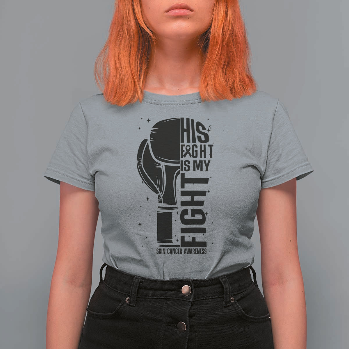 Skin Cancer Warrior Boxing Gift T Shirt For Women His Fight My Fight