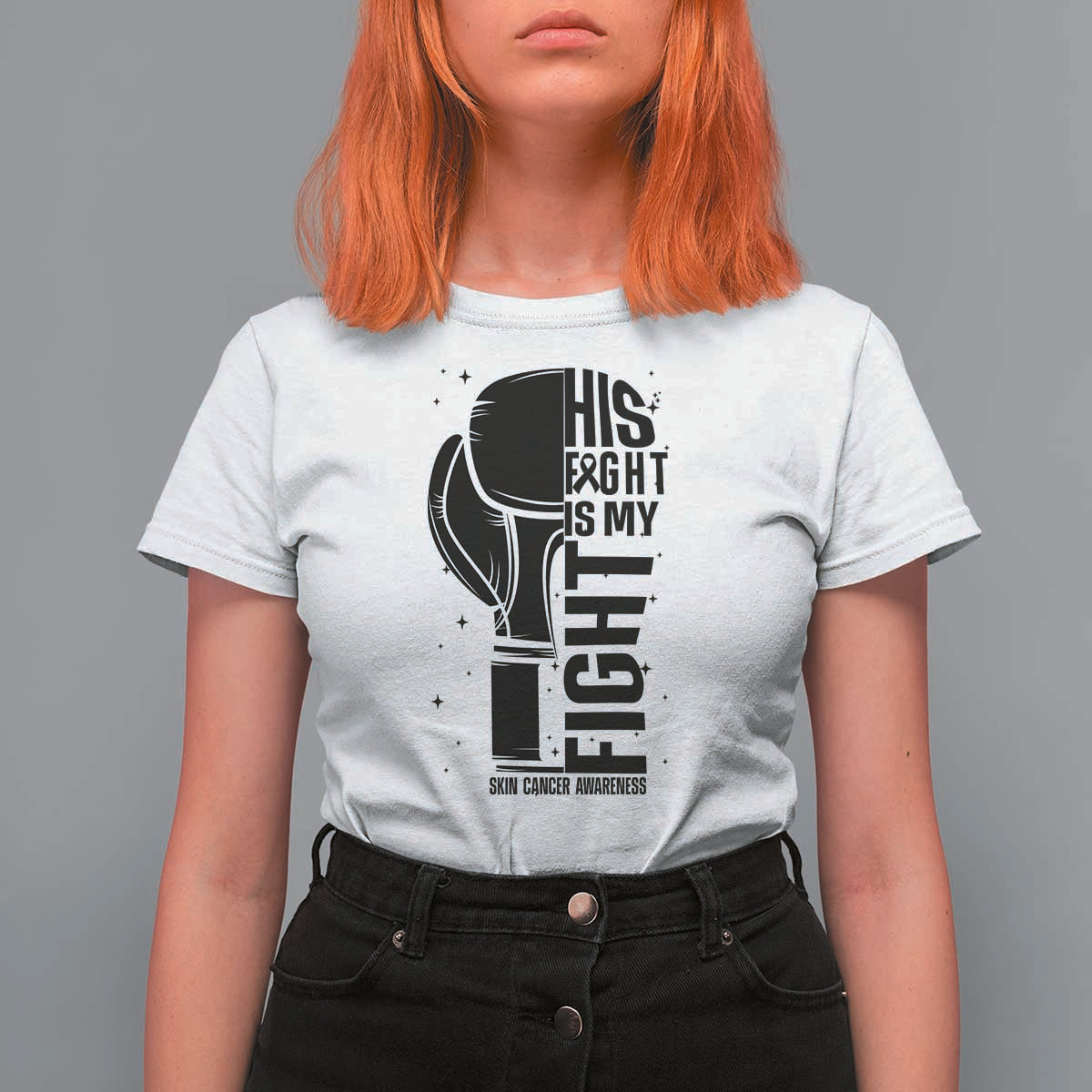 Skin Cancer Warrior Boxing Gift T Shirt For Women His Fight My Fight