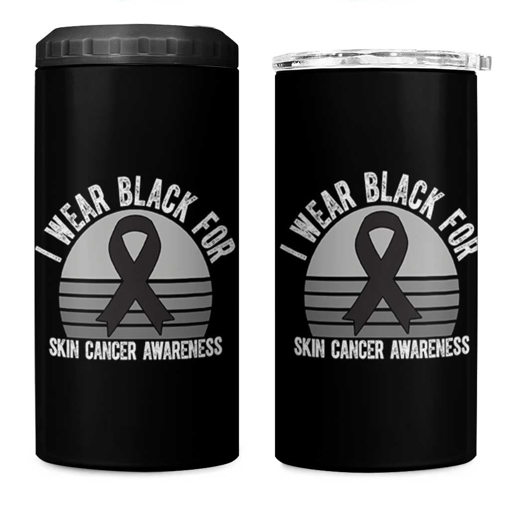 I Wear Black For Skin Cancer Awareness 4 in 1 Can Cooler Tumbler Retro Vintage Sunset