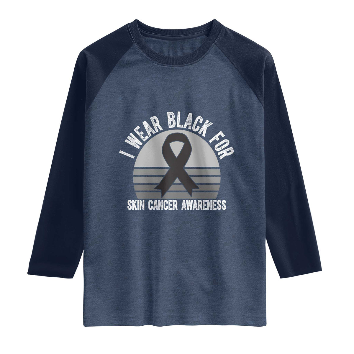 I Wear Black For Skin Cancer Awareness Raglan Shirt Retro Vintage Sunset
