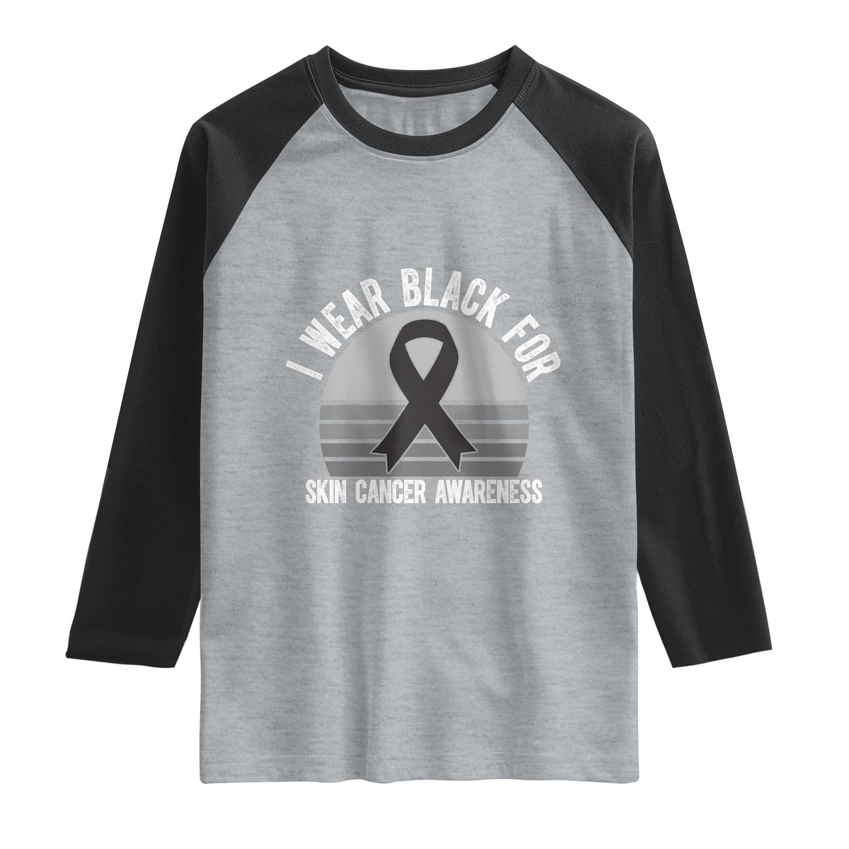 I Wear Black For Skin Cancer Awareness Raglan Shirt Retro Vintage Sunset