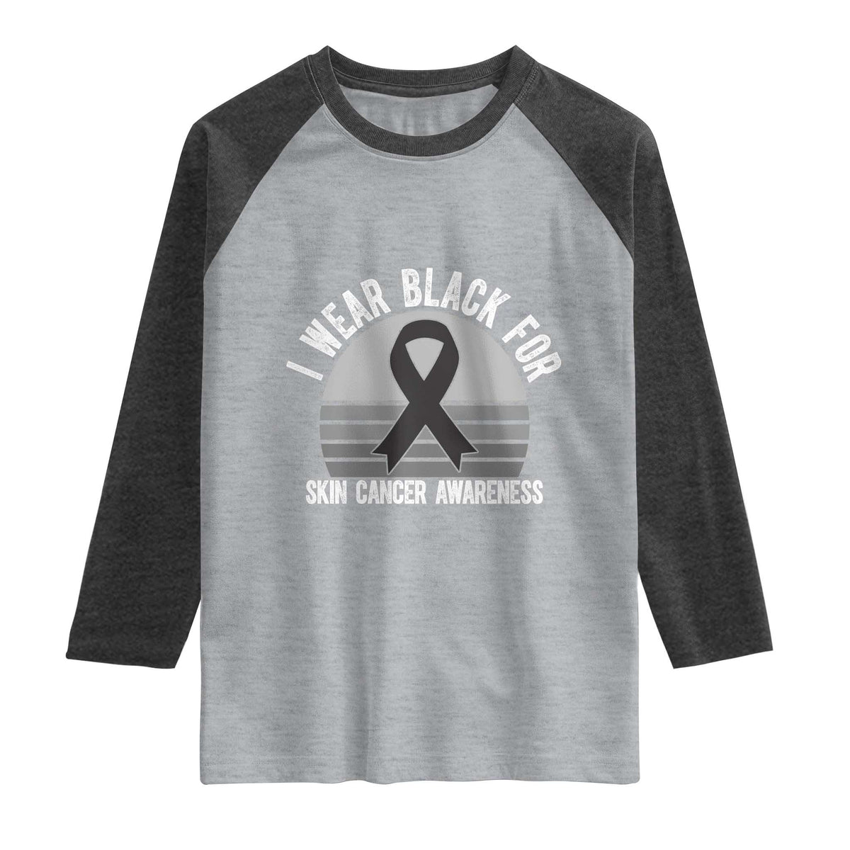 I Wear Black For Skin Cancer Awareness Raglan Shirt Retro Vintage Sunset