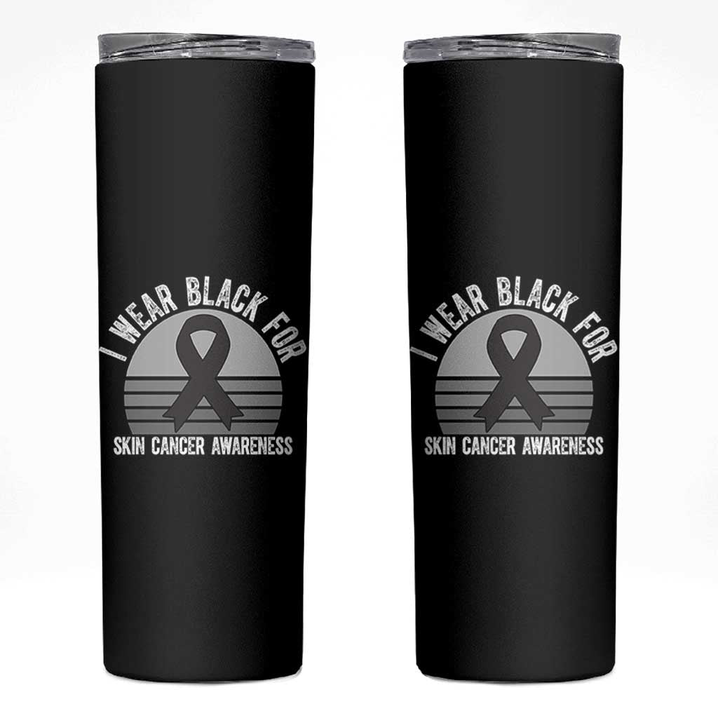 I Wear Black For Skin Cancer Awareness Skinny Tumbler Retro Vintage Sunset