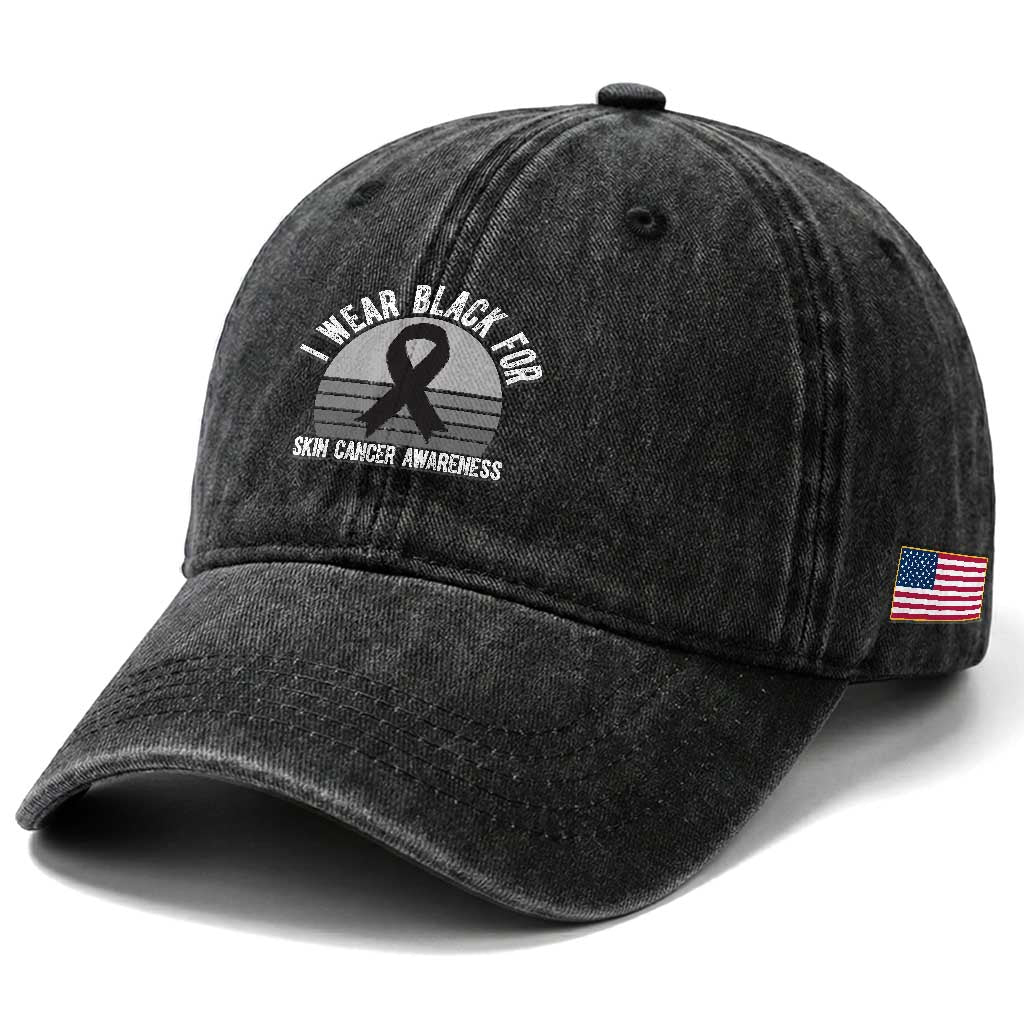 I Wear Black For Skin Cancer Awareness Washed Cotton Baseball Cap Retro Vintage Sunset