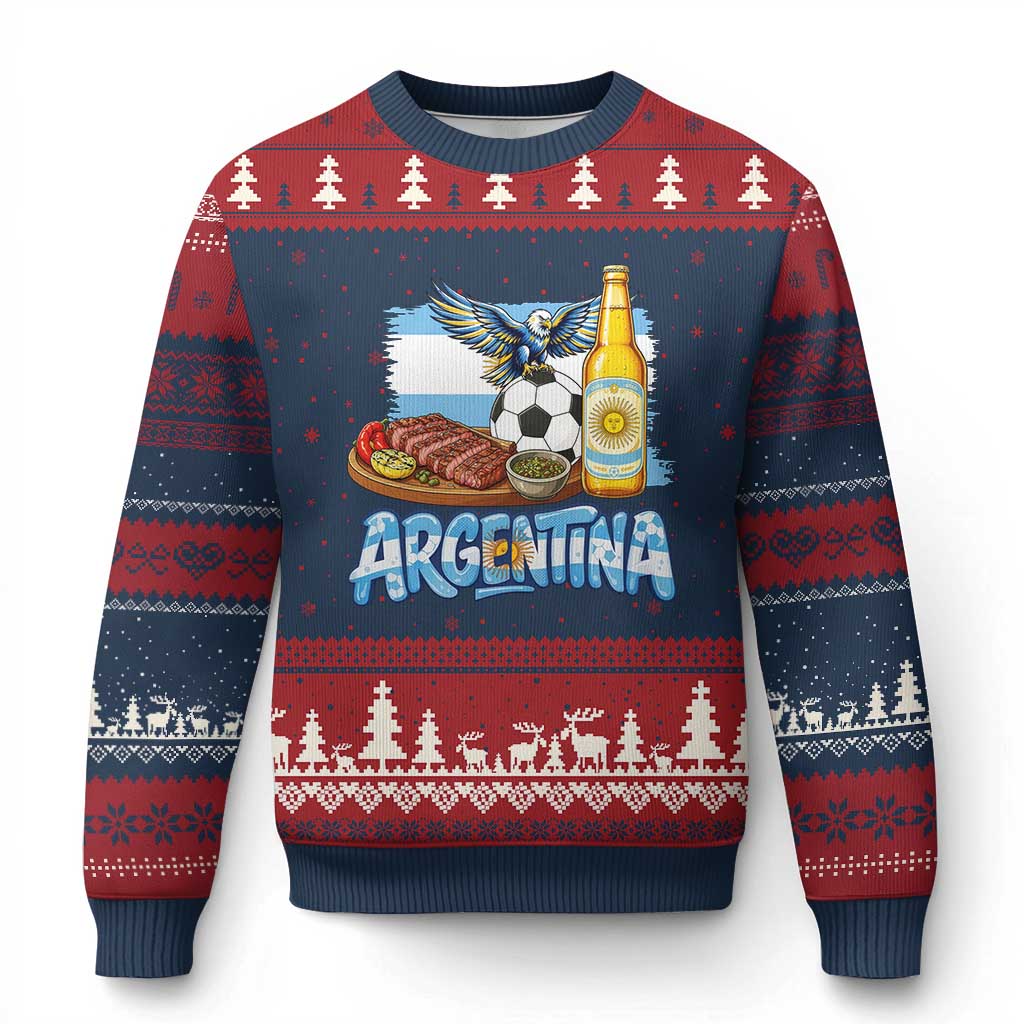 Argentine Pride Soccer And Beer Ugly Christmas Sweater Football Fan Graphic