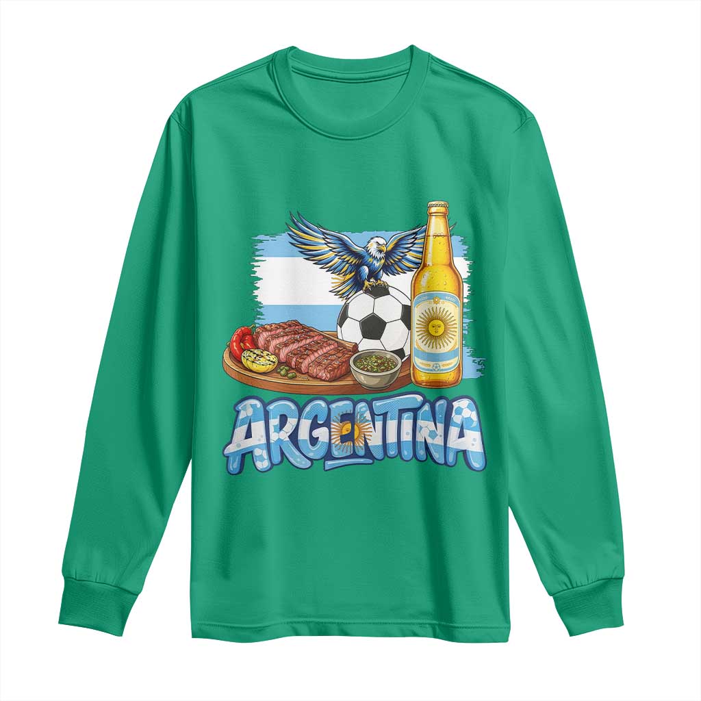 Argentine Pride Soccer And Beer Long Sleeve Shirt Football Fan Graphic