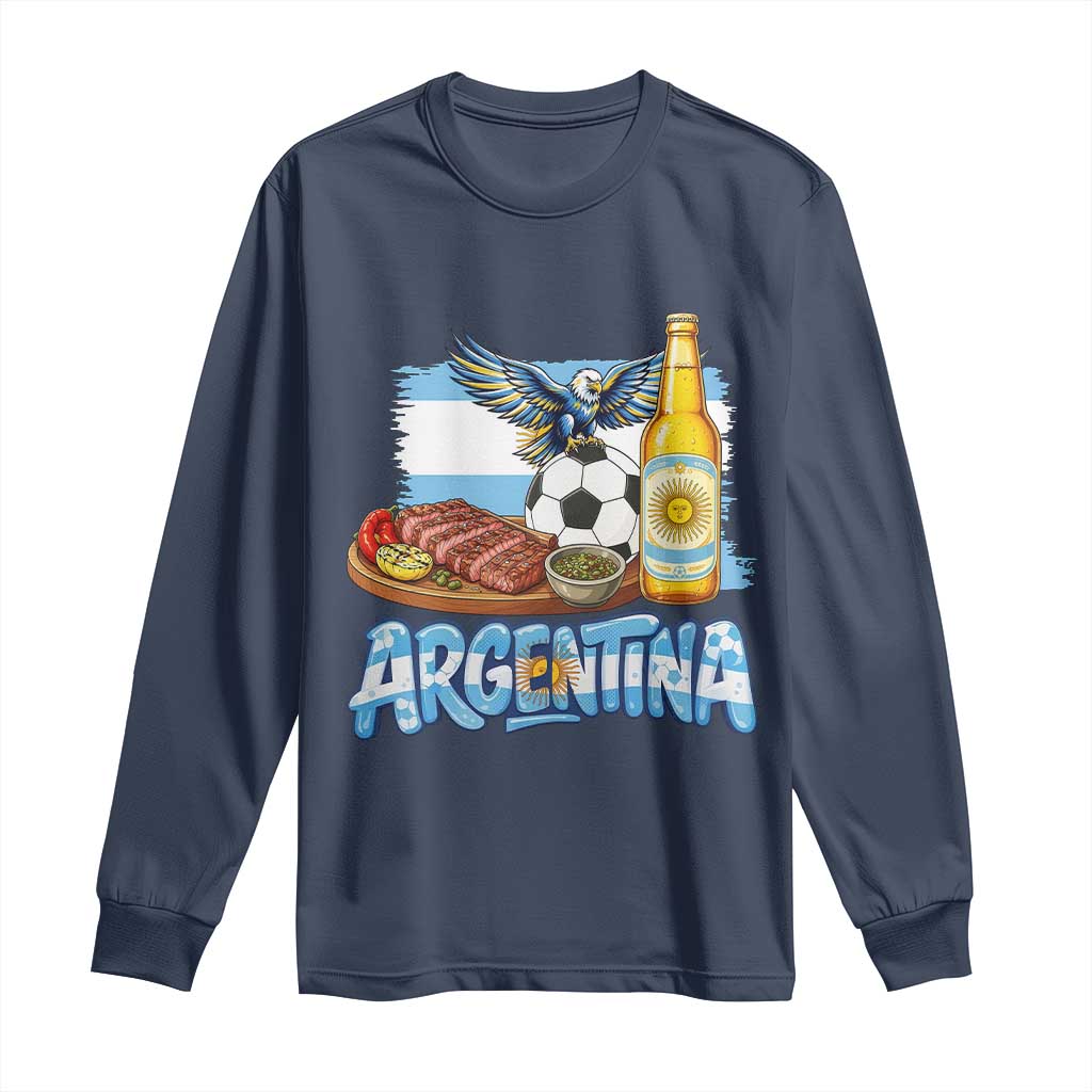 Argentine Pride Soccer And Beer Long Sleeve Shirt Football Fan Graphic
