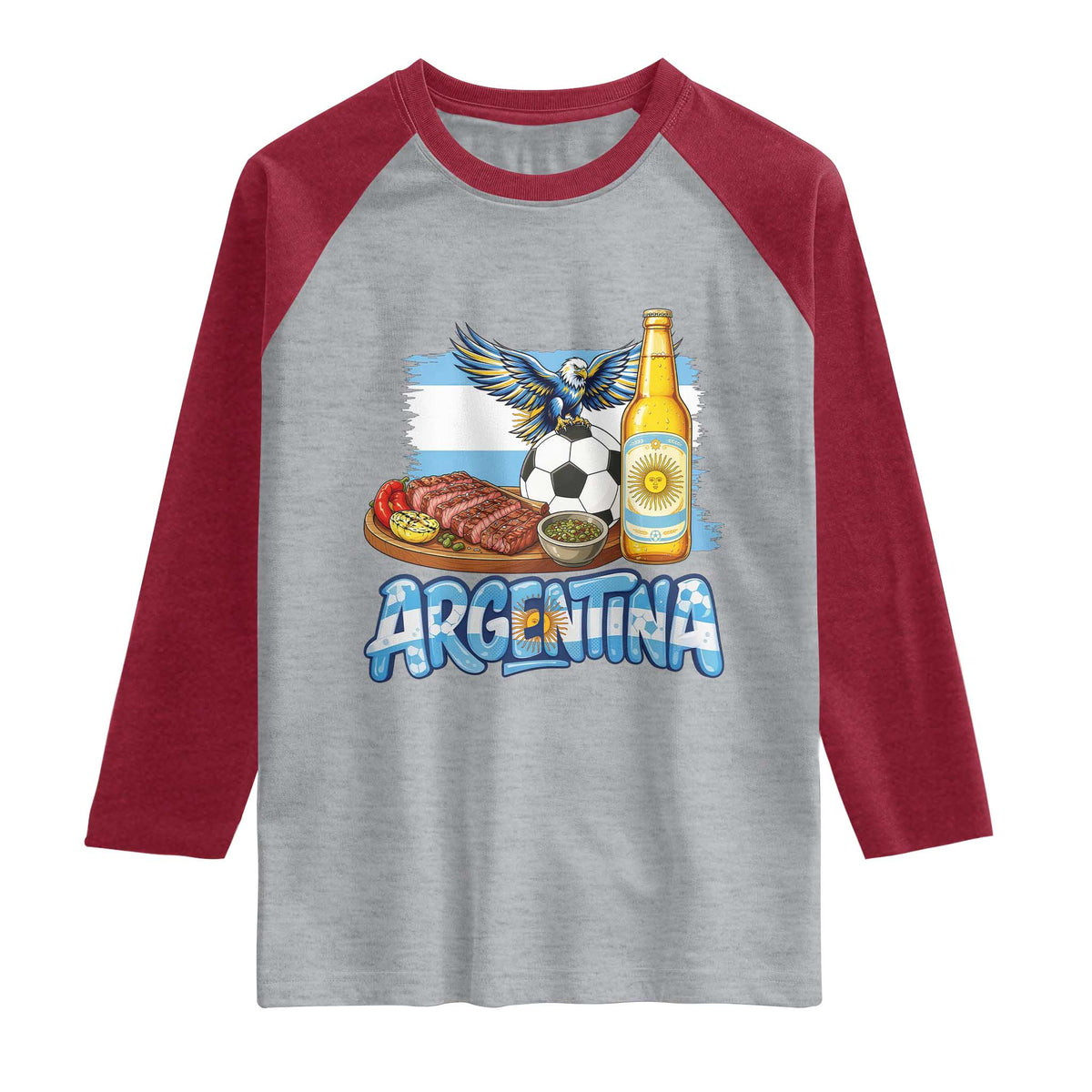 Argentine Pride Soccer And Beer Raglan Shirt Football Fan Graphic