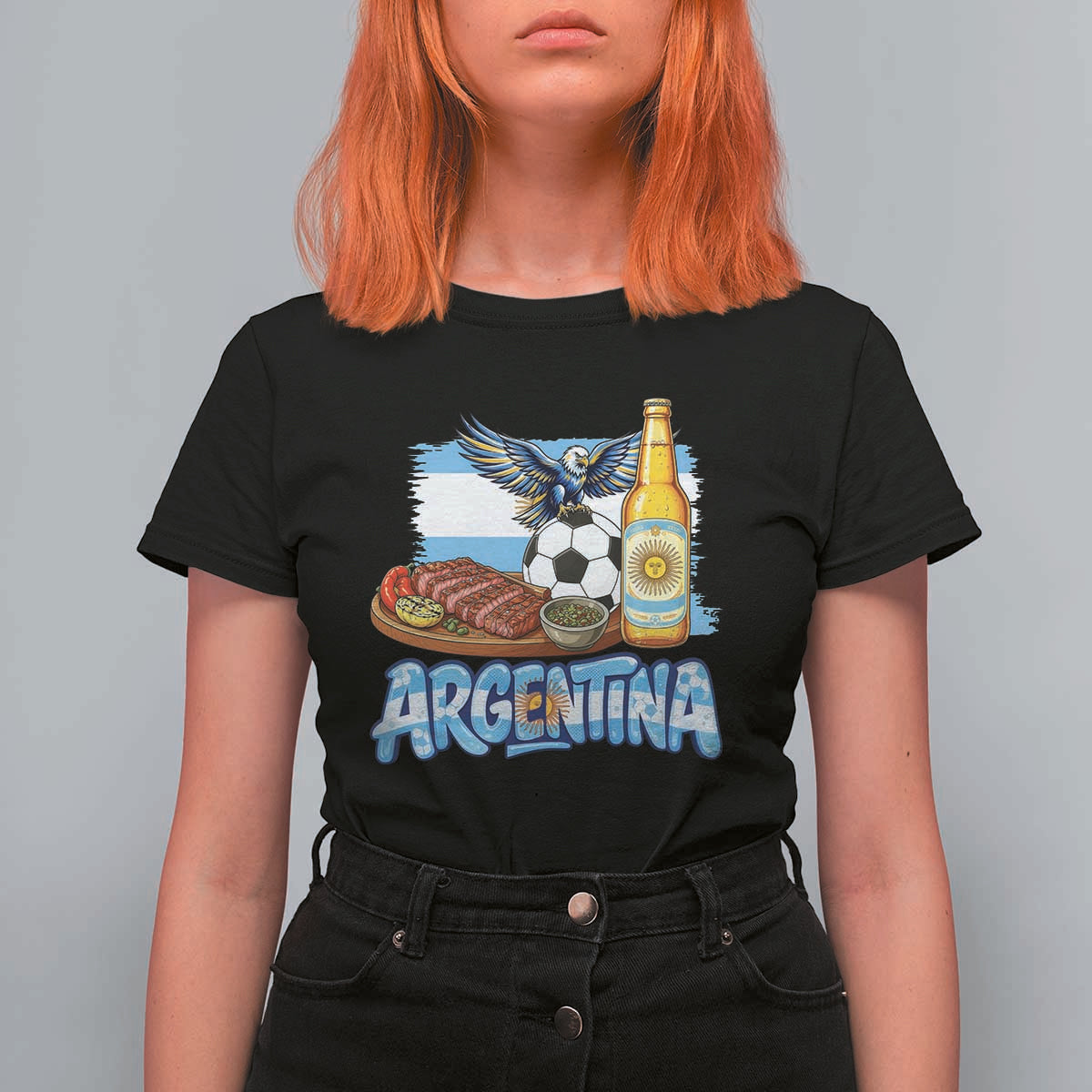 Argentine Pride Soccer And Beer T Shirt For Women Football Fan Graphic