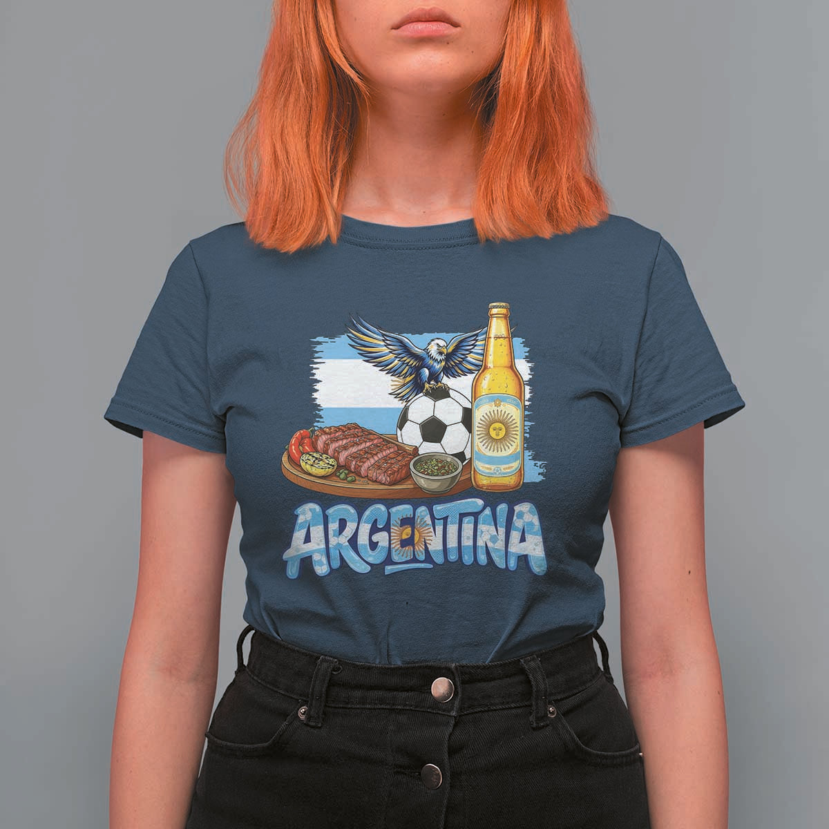 Argentine Pride Soccer And Beer T Shirt For Women Football Fan Graphic