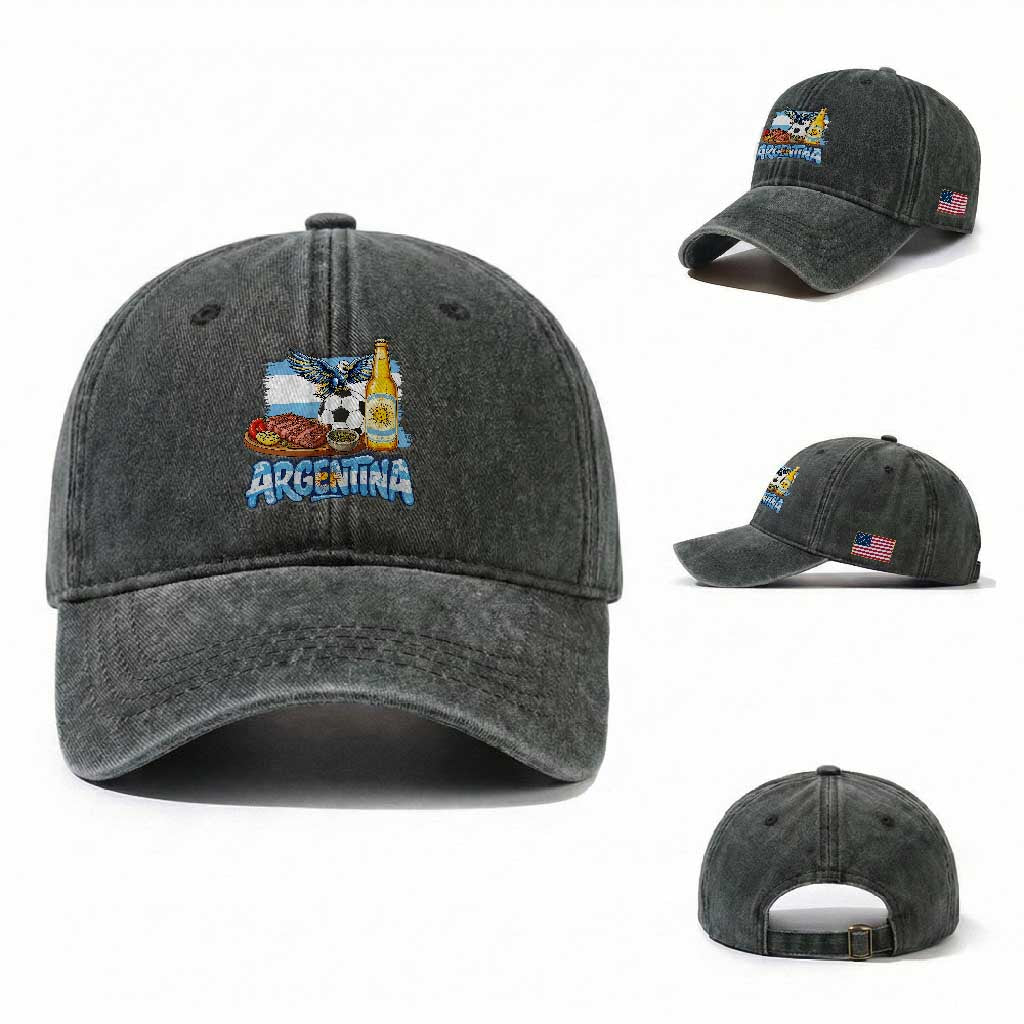 Argentine Pride Soccer And Beer Washed Cotton Baseball Cap Football Fan Graphic