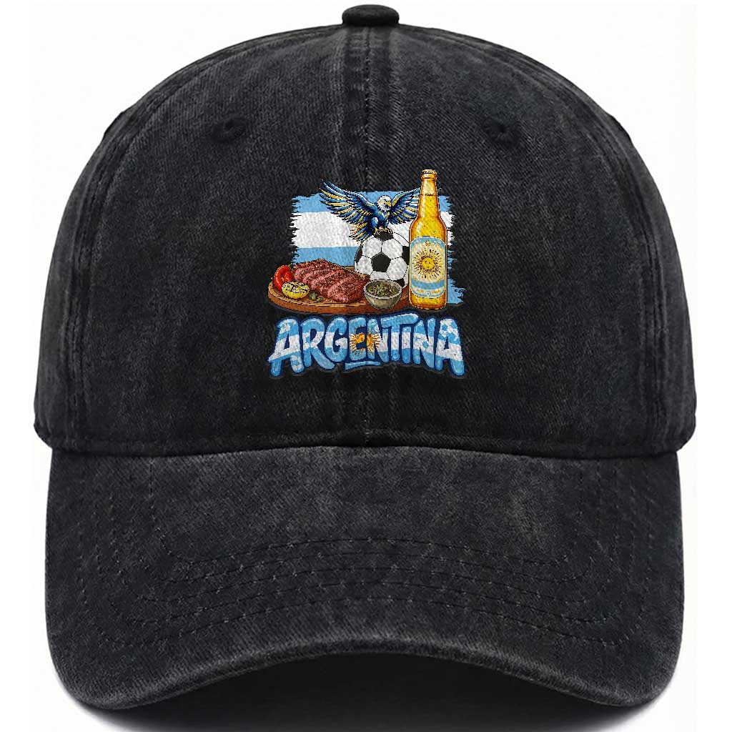 Argentine Pride Soccer And Beer Washed Cotton Baseball Cap Football Fan Graphic