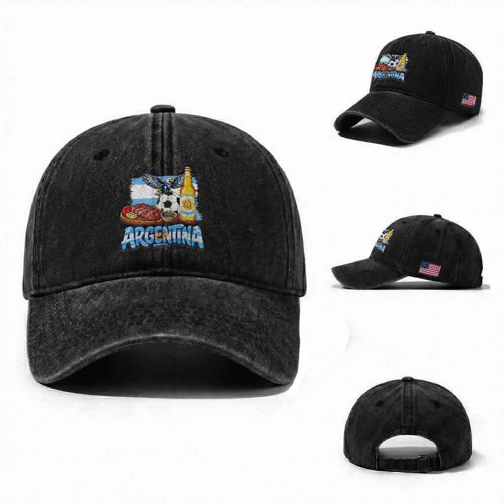 Argentine Pride Soccer And Beer Washed Cotton Baseball Cap Football Fan Graphic