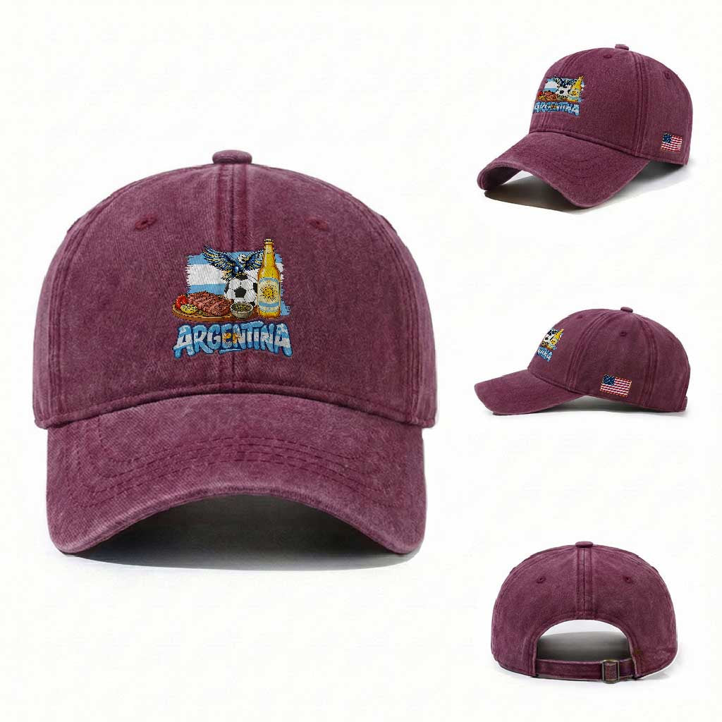 Argentine Pride Soccer And Beer Washed Cotton Baseball Cap Football Fan Graphic