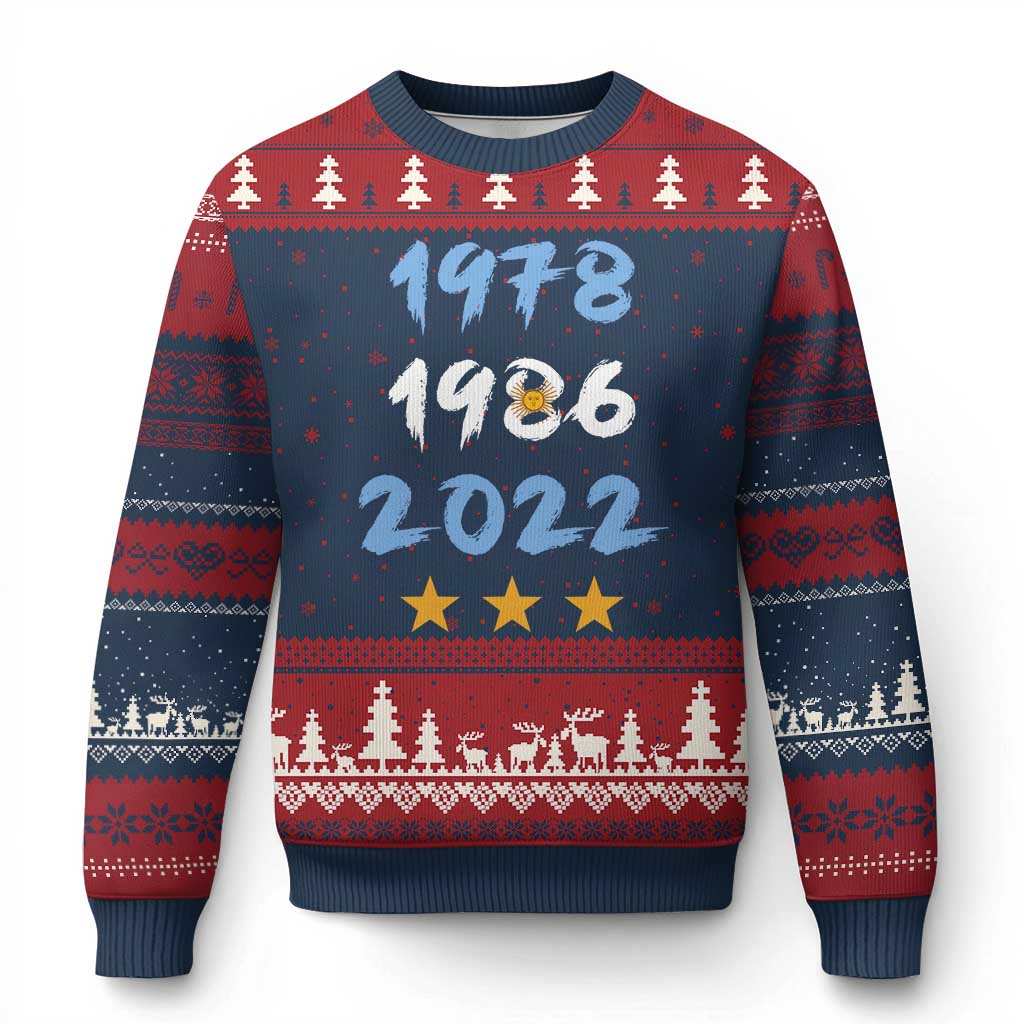 Argentina 3 Stars Champions Ugly Christmas Sweater 1978 1986 2022 Football Pride