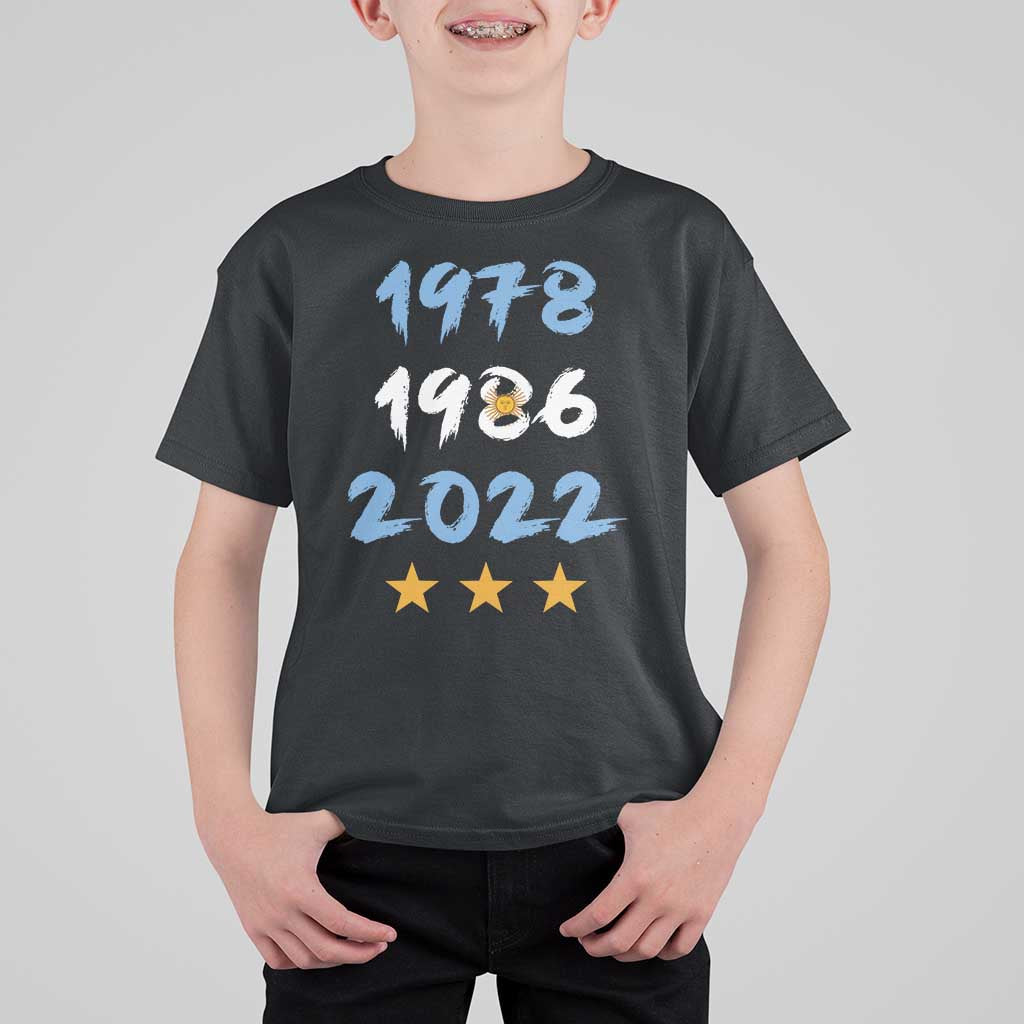 Argentina 3 Stars Champions T Shirt For Kid 1978 1986 2022 Football Pride