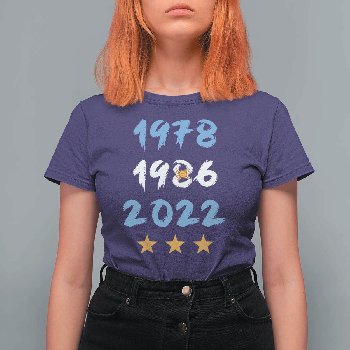 Argentina 3 Stars Champions T Shirt For Women 1978 1986 2022 Football Pride