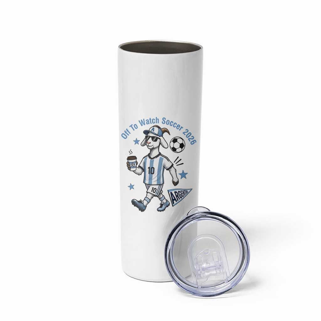 Funny Goat Football Lover Skinny Tumbler Off To Watch Argentina Soccer 2026