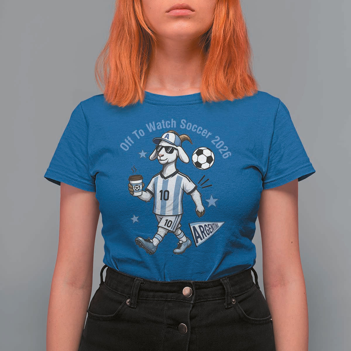 Funny Goat Football Lover T Shirt For Women Off To Watch Argentina Soccer 2026