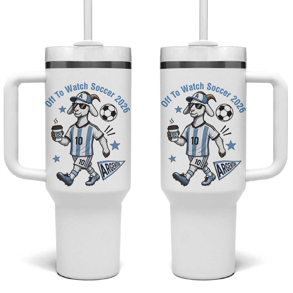 Funny Goat Football Lover Tumbler With Handle Off To Watch Argentina Soccer 2026