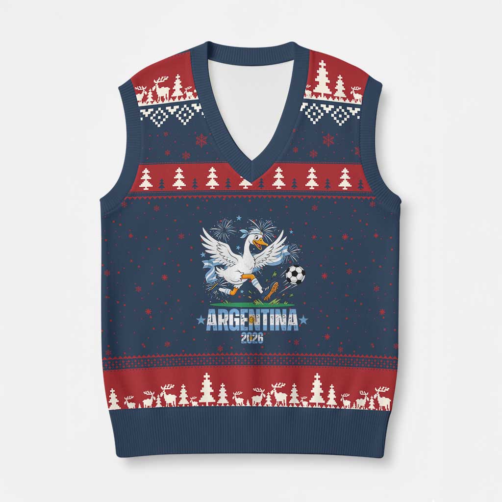 Funny Argentina Soccer Goose V-Neck Knit Sweater Vest Football Fan Graphic