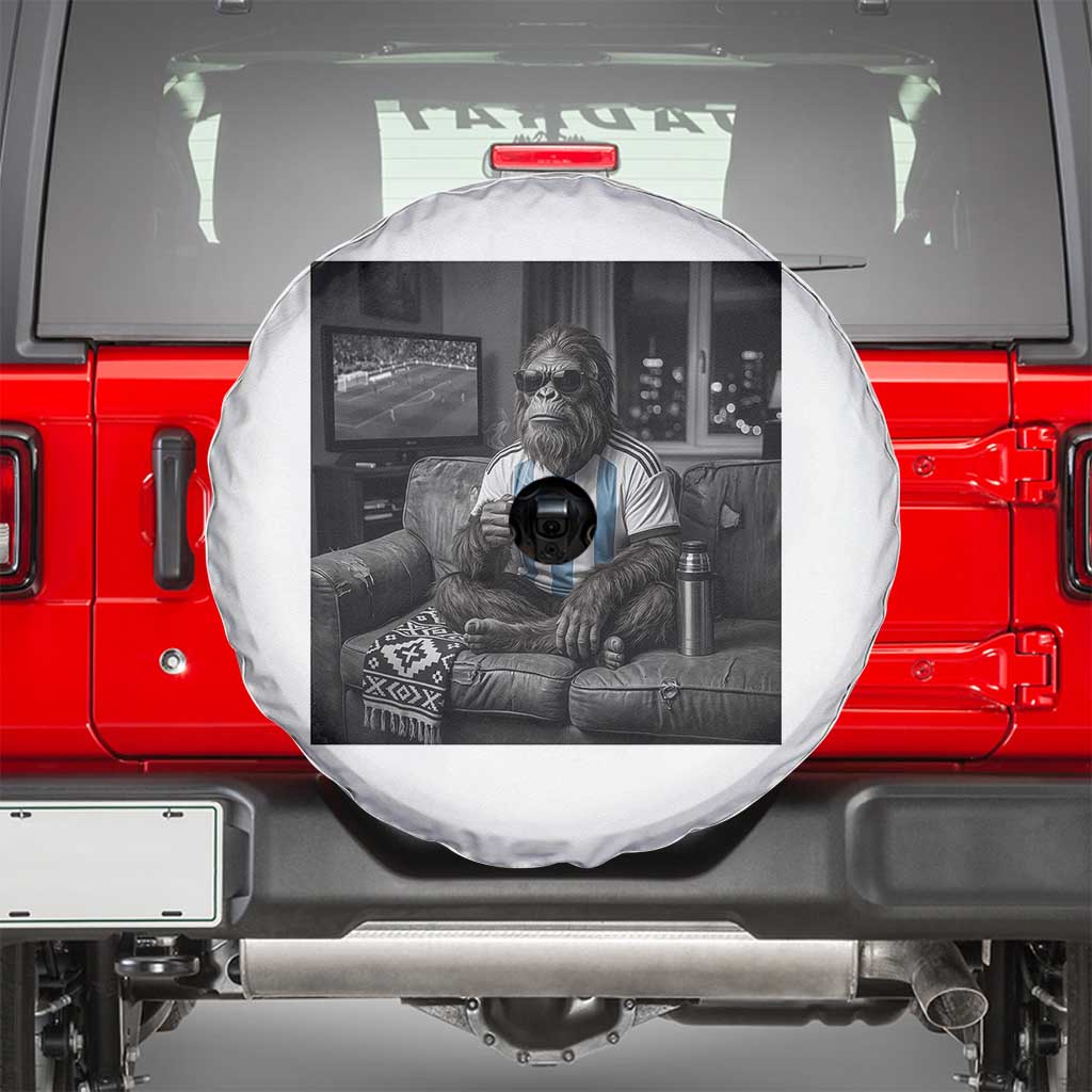 Funny Bigfoot Watching Soccer Spare Tire Cover Argentina Futbol Fan