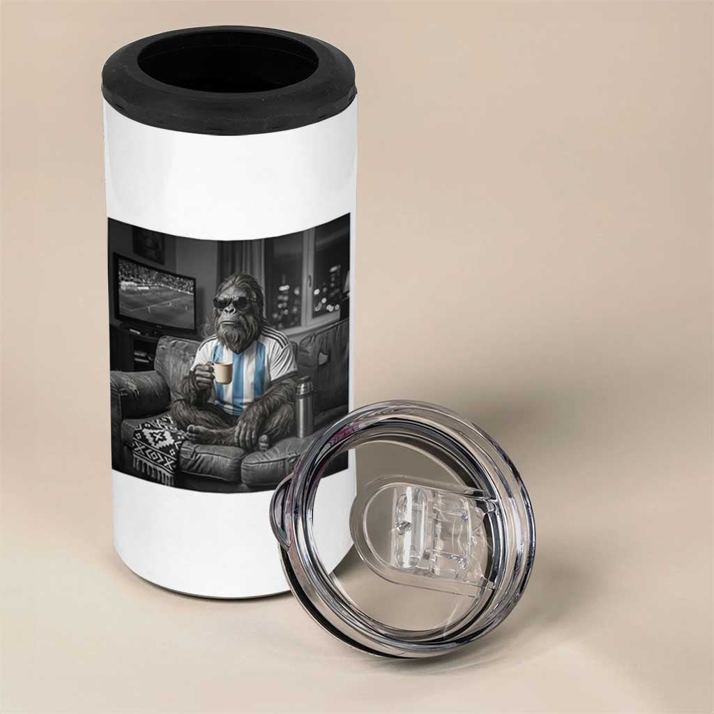 Funny Bigfoot Watching Soccer 4 in 1 Can Cooler Tumbler Argentina Futbol Fan