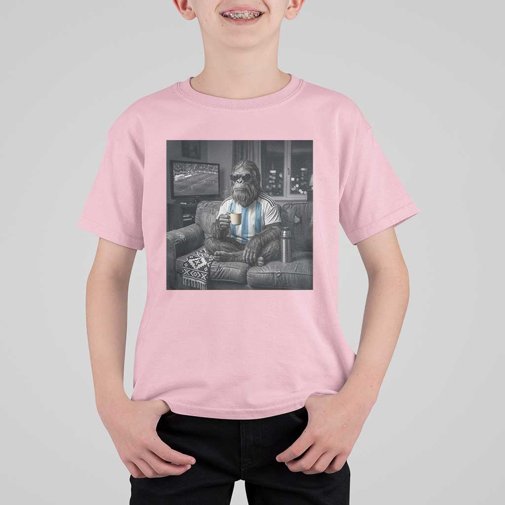 Funny Bigfoot Watching Soccer T Shirt For Kid Argentina Futbol Fan