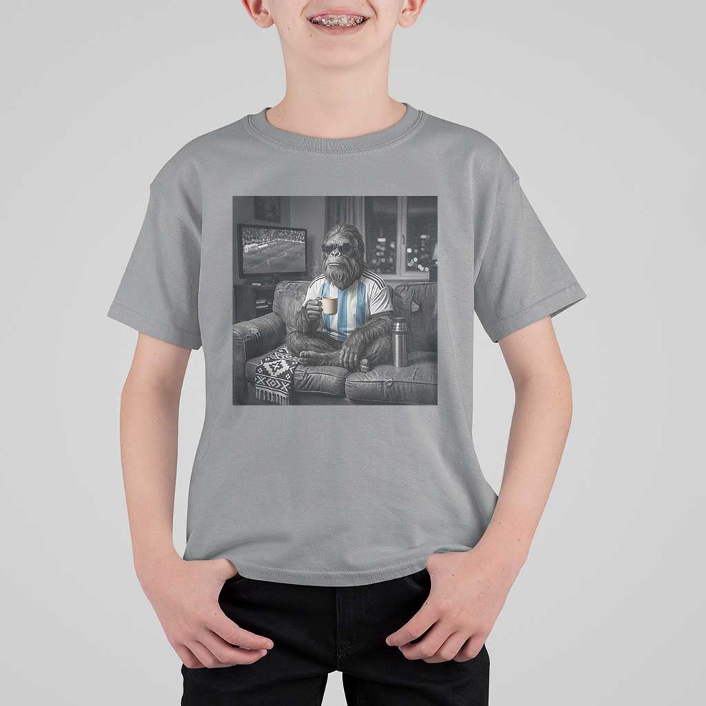 Funny Bigfoot Watching Soccer T Shirt For Kid Argentina Futbol Fan