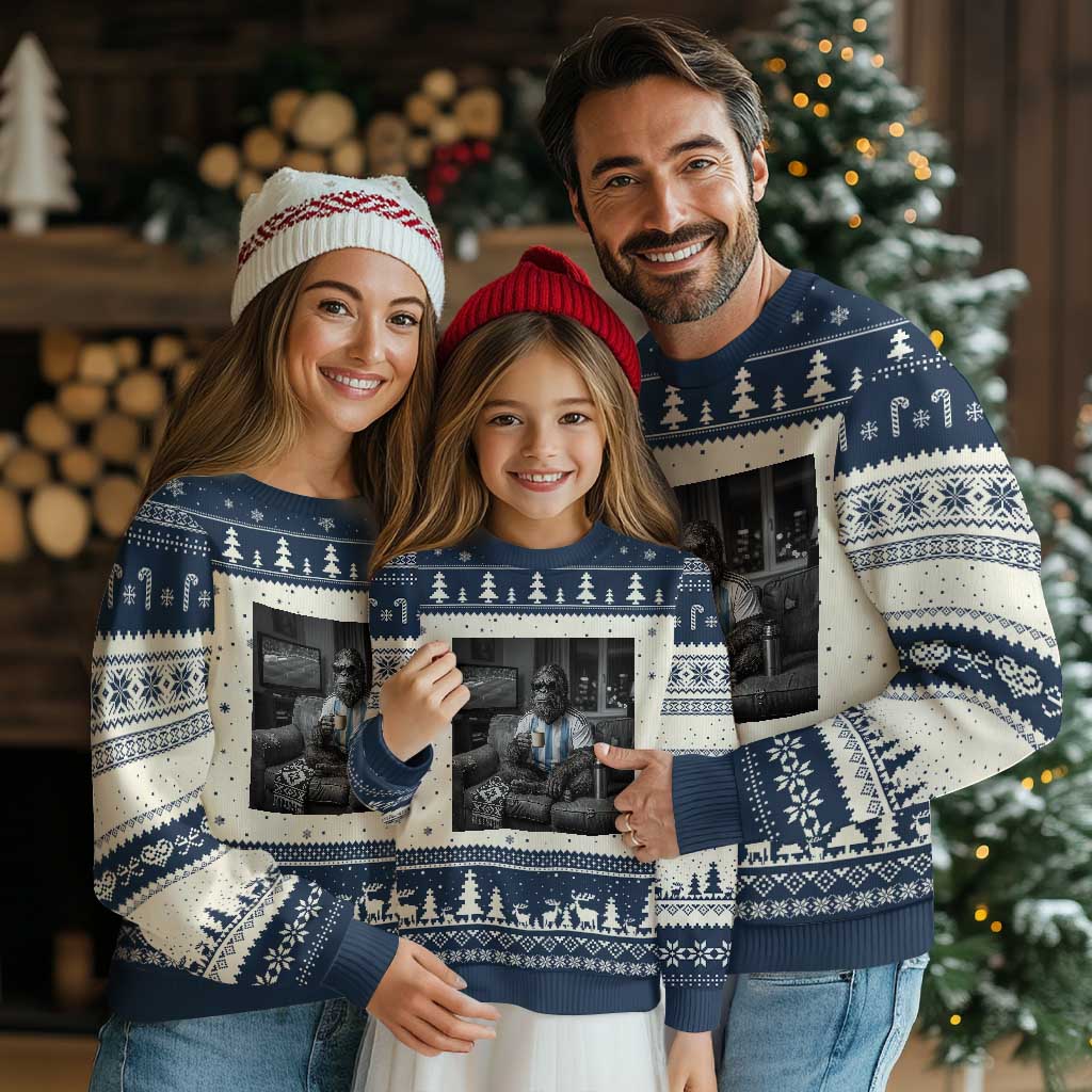 Funny Bigfoot Watching Soccer Ugly Christmas Sweater Argentina Futbol Fan