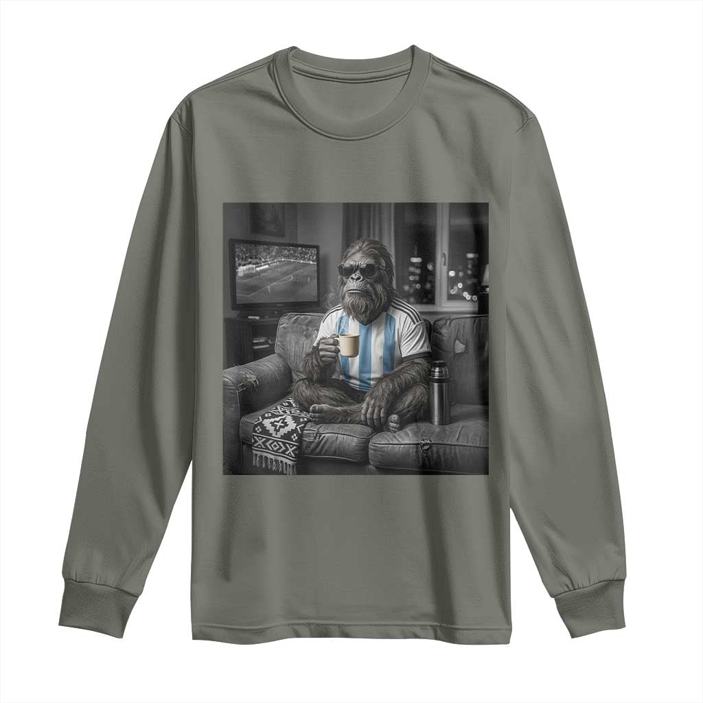 Funny Bigfoot Watching Soccer Long Sleeve Shirt Argentina Futbol Fan